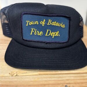 🔥 Vintage 80’s Black Town of Batavia Fire Dept. Trucker Cap SnapBack 🔥